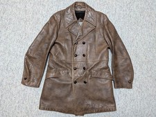 vintage USA made DOUBLE BREASTED leather coat 38 brown PATINA cowhide 1970s