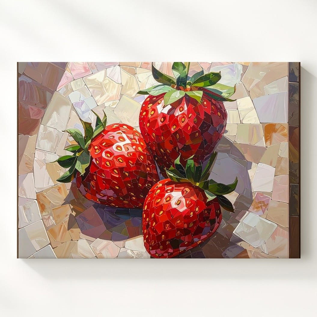 Wall Art Geometric Strawberry Mosaic Canvasmodern Fruit Tile