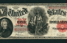 $5 1907 United States Note ** Legal Tender ** Woodchopper ** CURRENCY