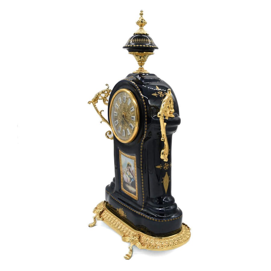 Limoges Sèvres Style Porcelain Cobalt and Gilt Mantel Clock