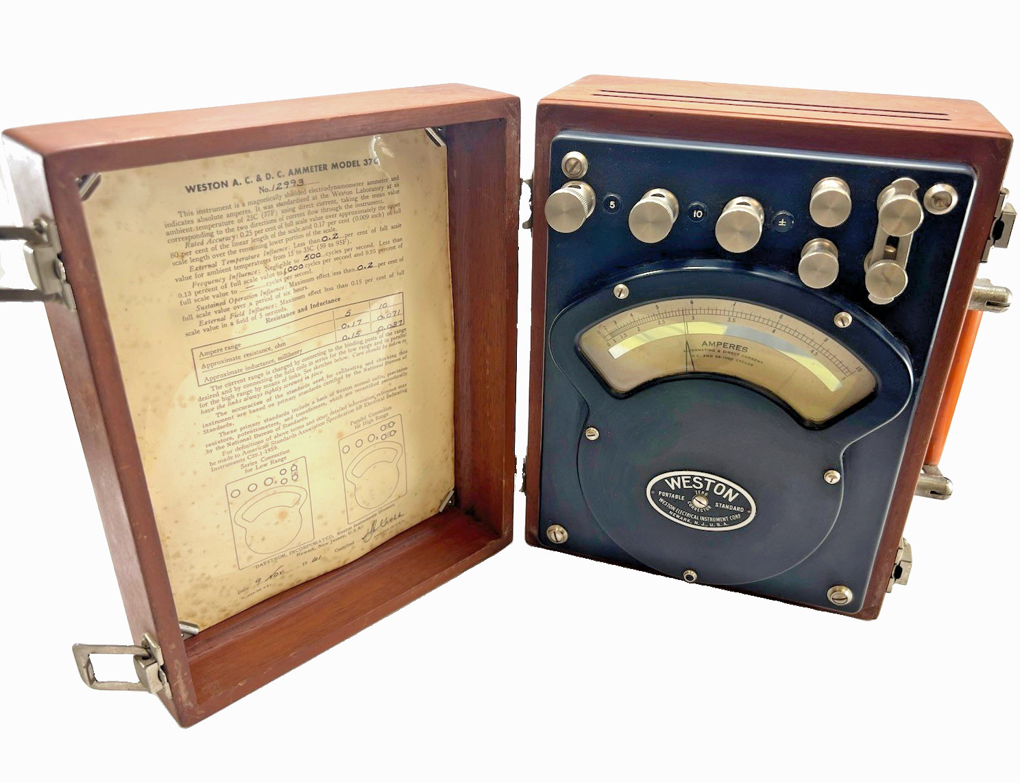 Vintage Weston AC DC Portable Ammeter Model 370 in Wooden Case 1961 UNTESTED