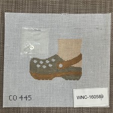 Handpainted Needlepoint Canvas Brown Croc w/ Button Must Read Description