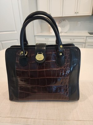 Luxurious  Brahmin leather  handbag  , Black and dark brown croco