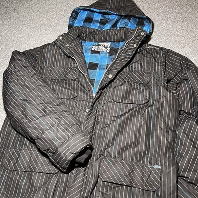 Vintage Quiksilver Jacket Mens XL Snowboarding Flannel Lined Black Striped Logo