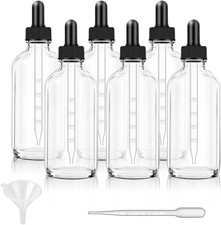 6 Pack, 4 Oz Dropper Bottle with Measured, Clear Glass Eye Dropper Bottle for Es