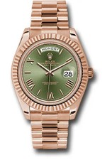 Rolex Day-Date 40 Olive Green Roman Dial on President 228235 with Box