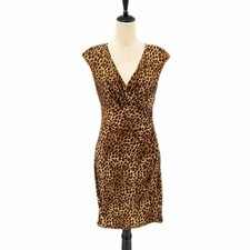 Lauren Ralph Lauren 8 Faux Wrap Brown Leopard Print Sleeveless V-neck Mini Dress