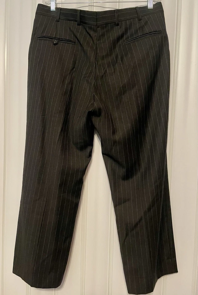 VTG Yves Saint Laurent Pants Mens•36x29 Wool Pleated Black Pinstripe Trouser YSL - Image 2 of 4