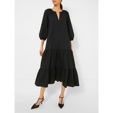 Tuckernuck Black Lyles Maxi Dress puffed Sleeves Side Pockets Tiered Skirt, XS