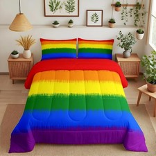 Rainbow Bedding Set Colorful Rainbow Comforter Set for Kids Boys Girls Multic...