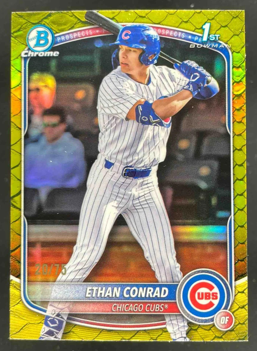 2025 Bowman Draft Chrome Yellow Reptilian Refractor #BDC-17 Ethan Conrad RC /75