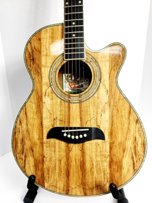 Oscar Schmidt 6 String Acoustic-Electric Guitar Right, Spalted Maple (OG10CESM) 