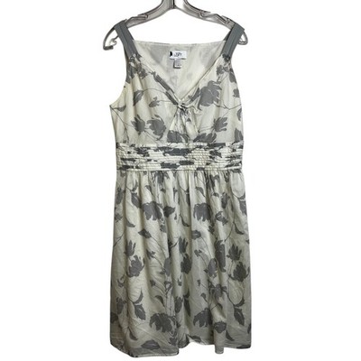 Ann Taylor Loft Grey Floral Linen Blend V-Neck Empire Waist Dress Womens Size 4