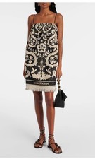 Zimmermann Rhiannon Fringed Terry Cloth Mini Dress Black Cream US 10 AU 3 NWT