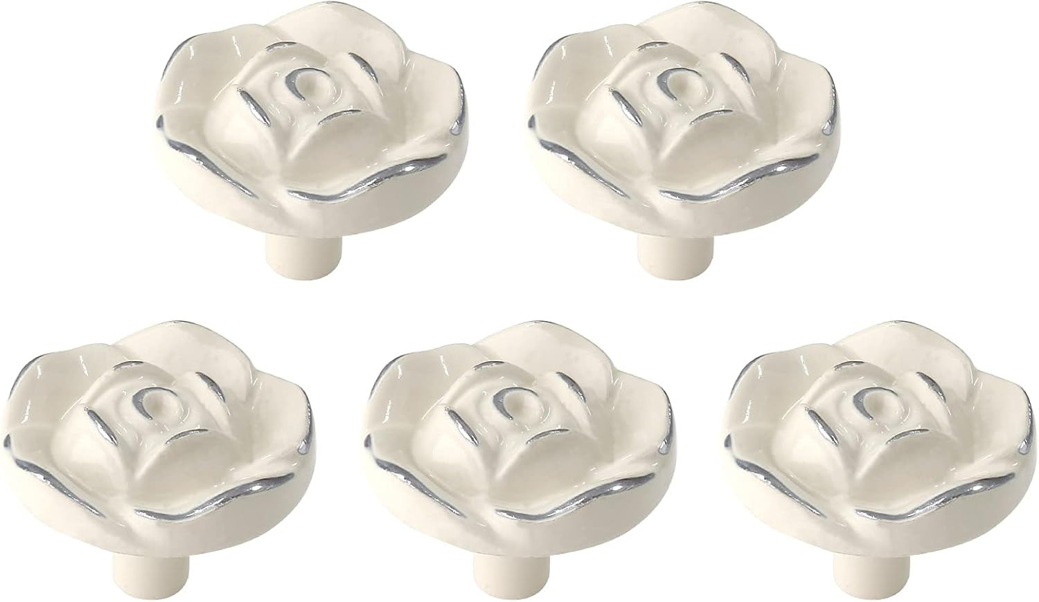 Uenhoy 5 Pcs Vintage Rose Drawer Knobs - Antique Rose Flower Cabinet Knobs for D
