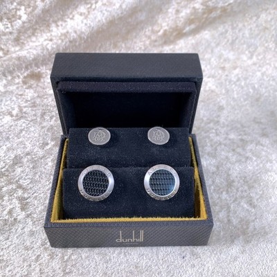 Alfred Dunhill Cufflinks Carbon Fibre Silver with Top Cover