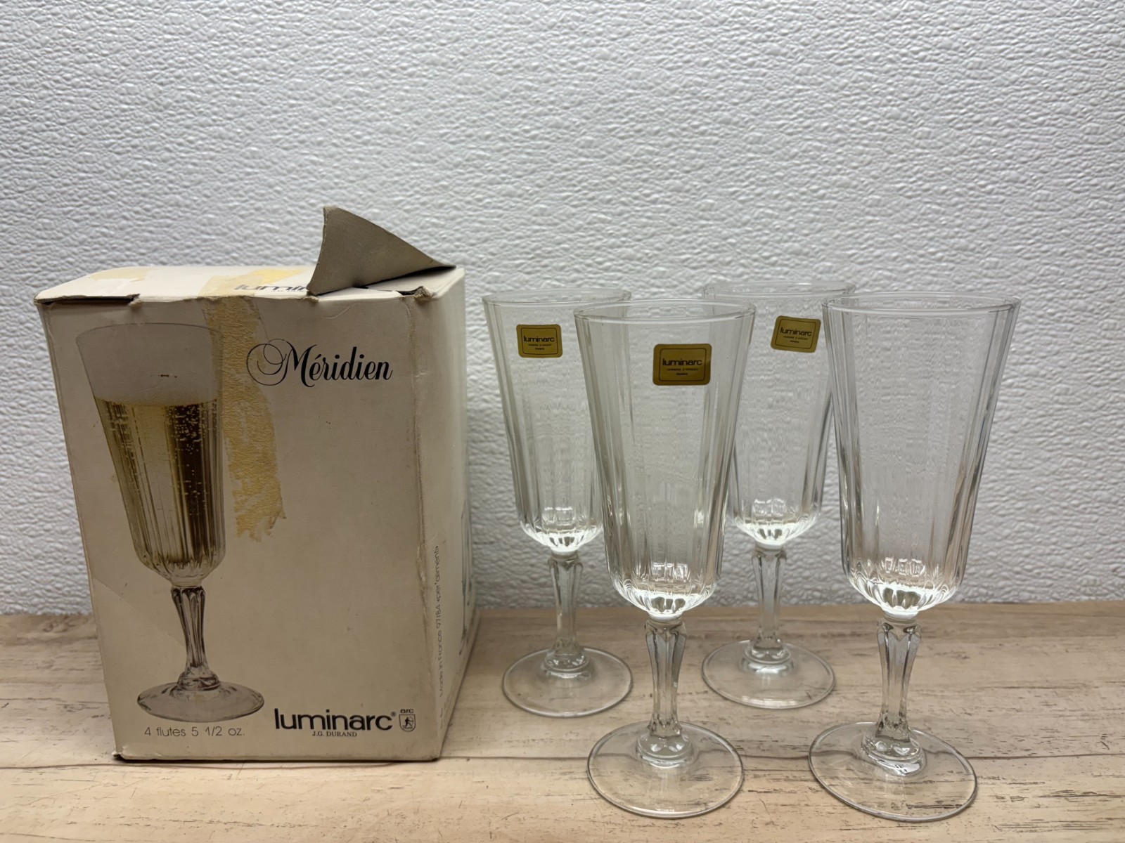 Vtg Set Of 4 Meridien Luminarc Crystal Champagne  Glasses 5.5oz Made In France