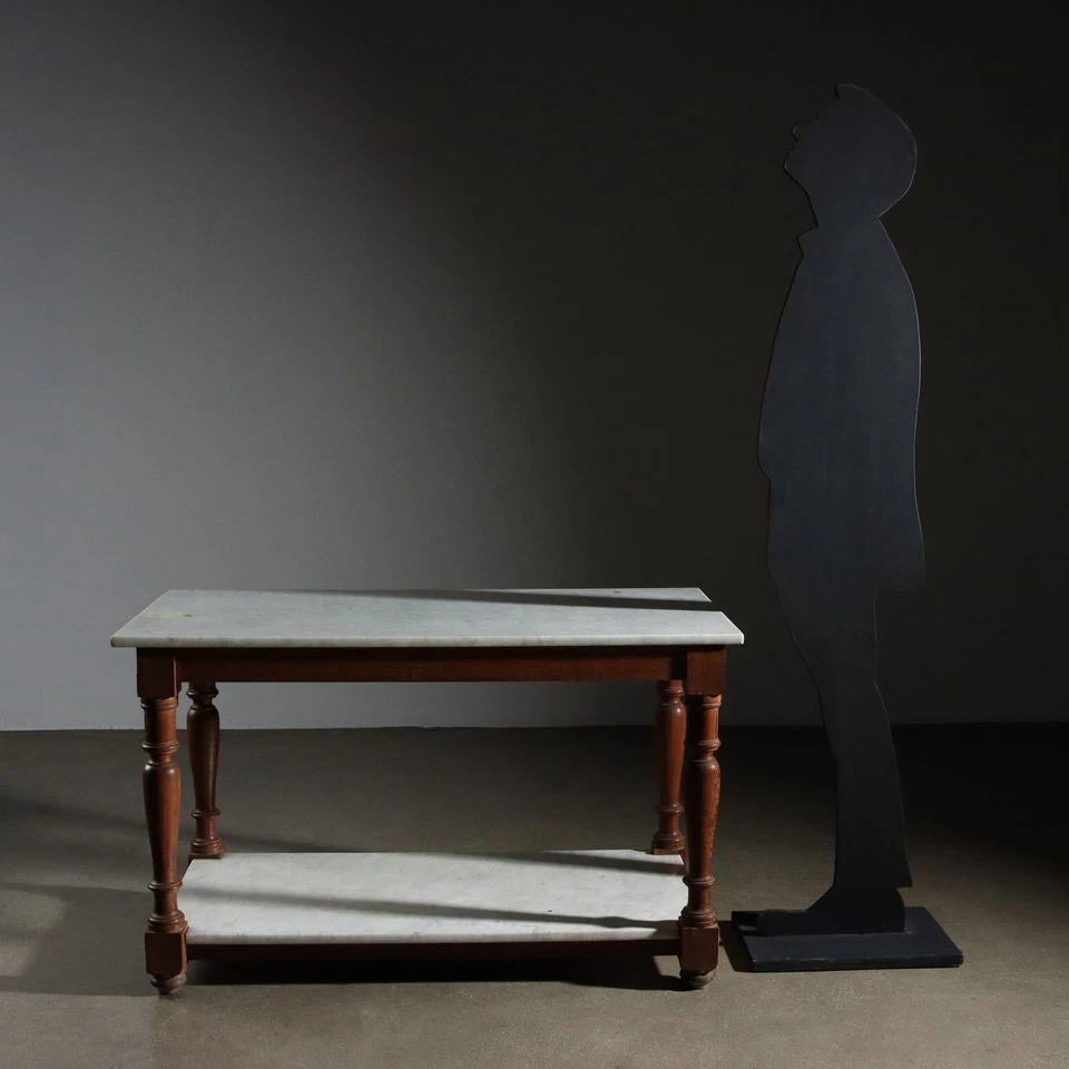 Table de Travail Ancienne Marbre Mélèze Italie XXe Siècle Originale - Photo 2/4