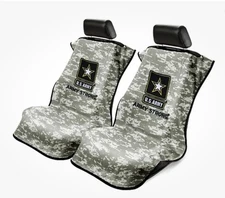 2 Complete Seat Armour 2 Piece Front Car Seat Covers US Army - Terry Cloth
