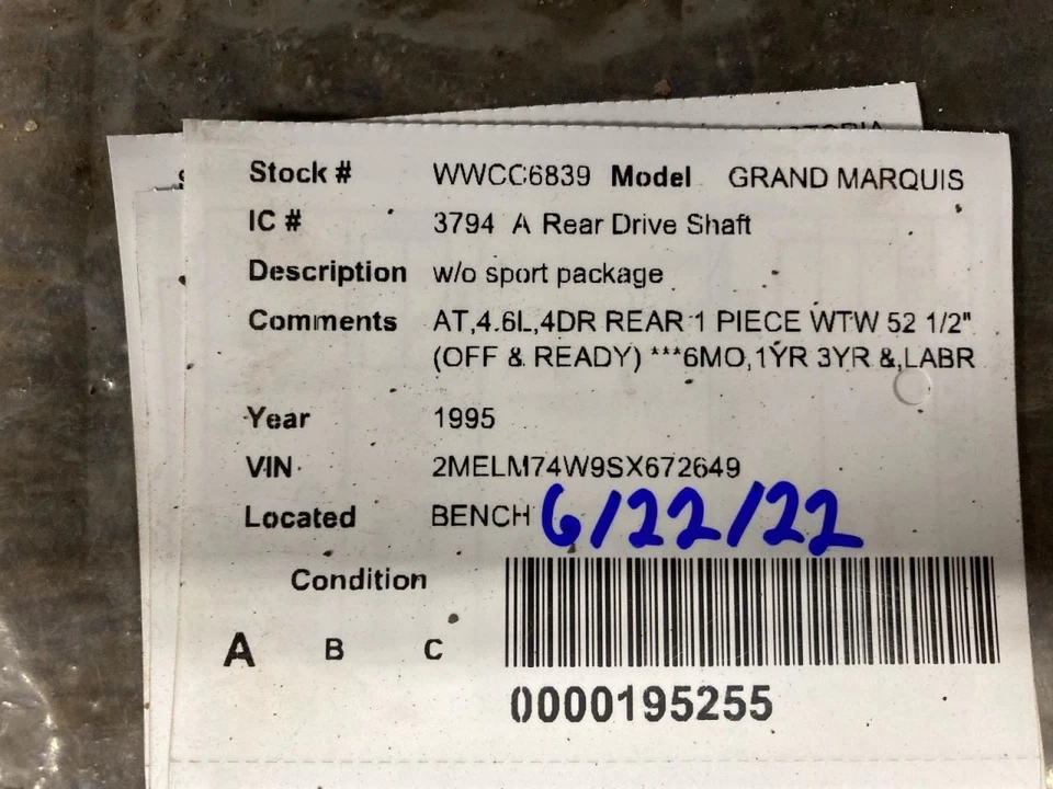 Rear Drive Shaft Excluding Sport Package Fits 95-97 CROWN VICTORIA 1575853 - Image 4 of 4