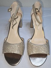 NINA Enrica Prom/Wedding/Party Block Heel Sandals Open Toe Gold Sparkle Size 9.5
