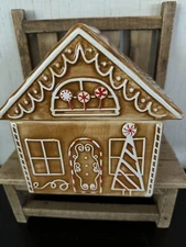 Transpac 8.25” Brown Christmas Gingerbread House Cookie Jar Canister Holiday New