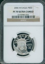 2006-W $50 PLATINUM EAGLE 1/2 Oz. STATUE OF LIBERTY NGC PF70 PROOF PR70 3900.00 per troy oz