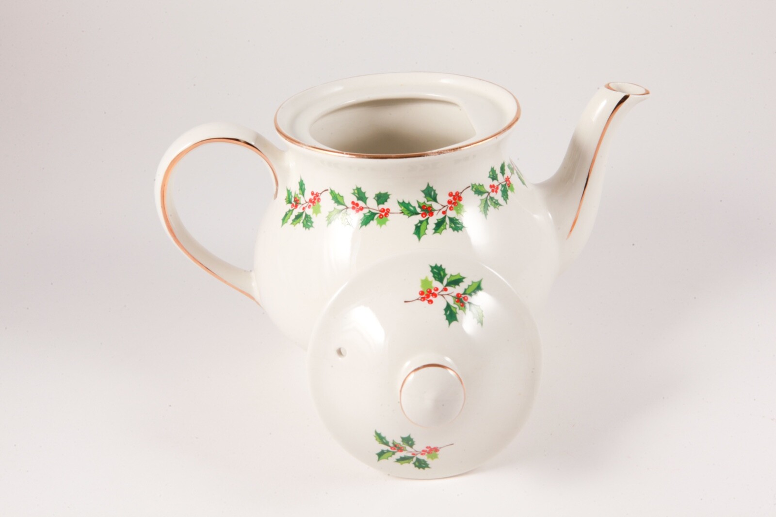 VTG Sadler England Fine Porcelain Christmas Holiday Teapot Holly Ivy