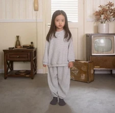 Toddler Boys Girls Soft Lounge Set Gray Korean Kids Clothes