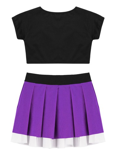 Kids Girls Athletic Mini Crop Tops With Skirt Skort Sportswear Set Outfits Tee - Picture 46 of 120