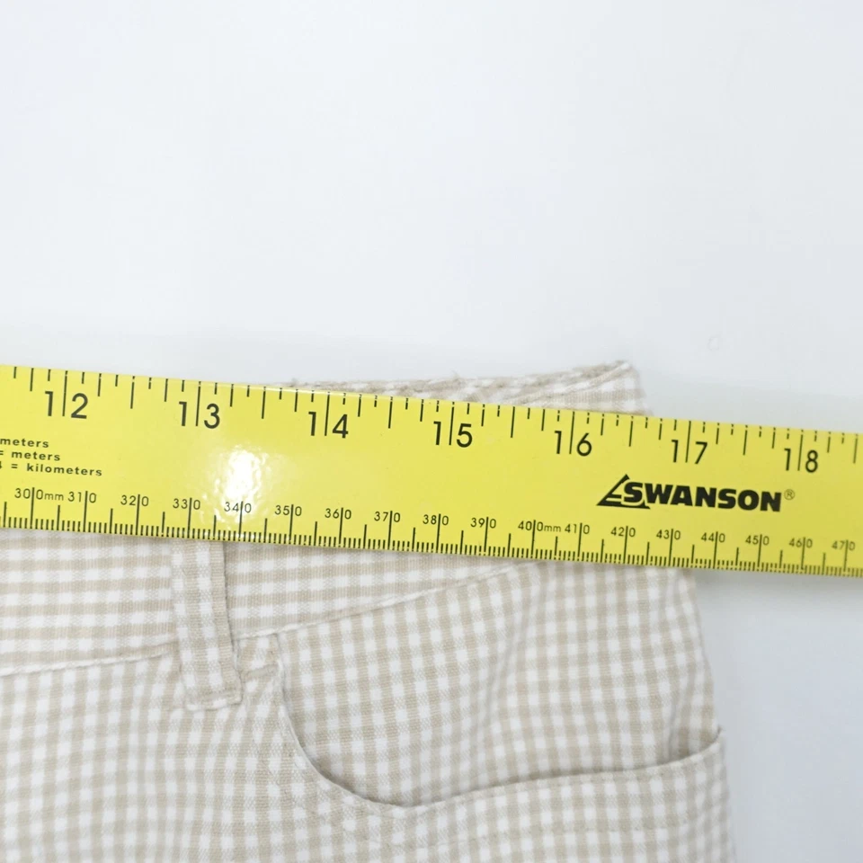 Pantalones capri Liz & Co para mujer 12 blancos beige a cuadros elásticos con puños dobladillo cremallera mosca Foto 3 de 4