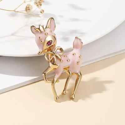 Charming Deer Enamel Brooch Pin Alloy Fashion Unique Party Women Pink New Gift