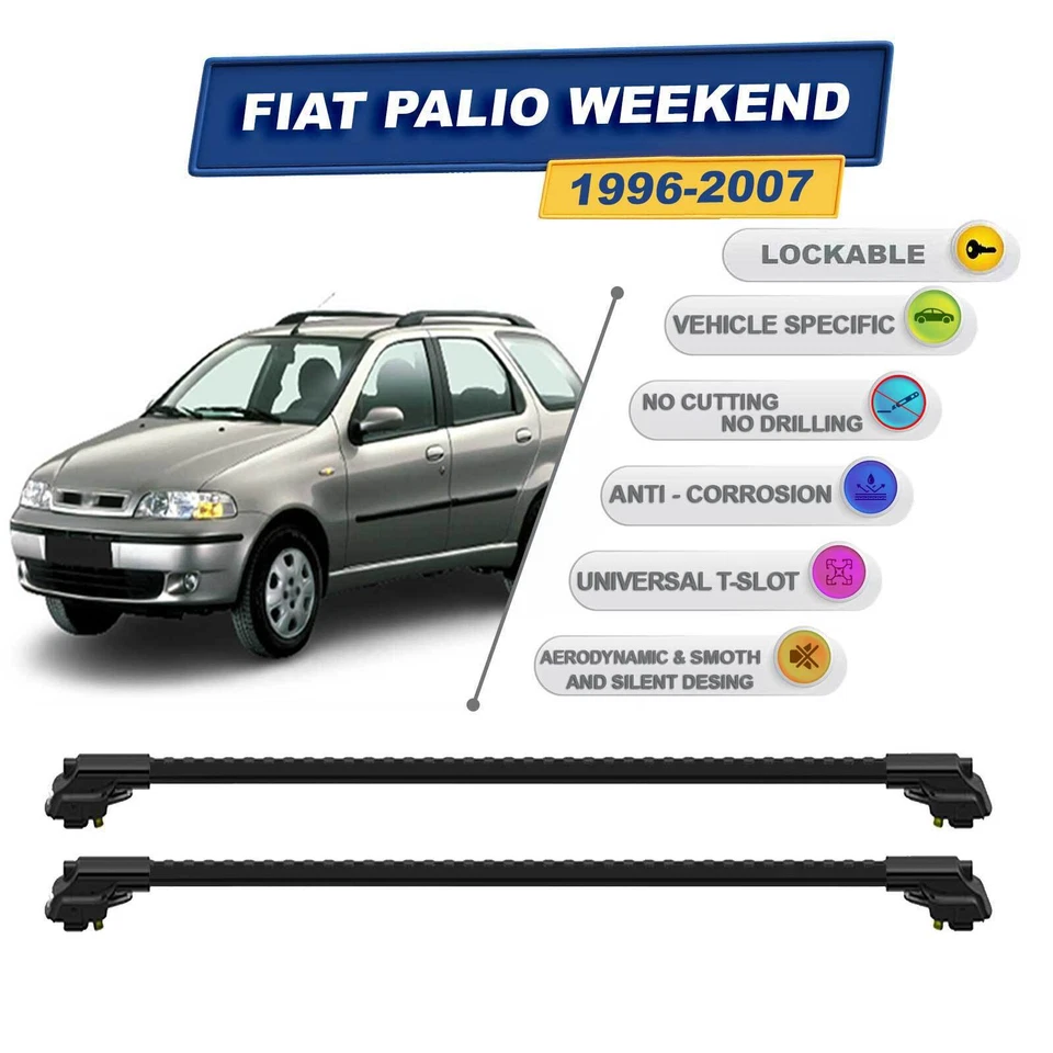 Barras transversales para Fiat Palio fin de semana 1996-2007 bloqueable 2 piezas negro Foto 2 de 4