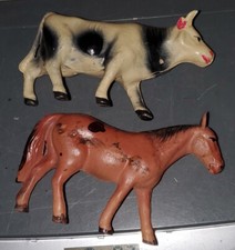 Antique Cow Horse Celluloid 2 Toy Animals 5" Inspected Passes Japan