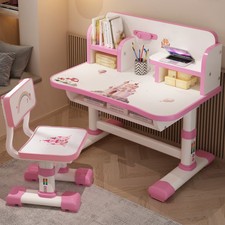 Set Scrivania e Sedia per Bambini Altezza Regolabile, per Età 4-12 Anni