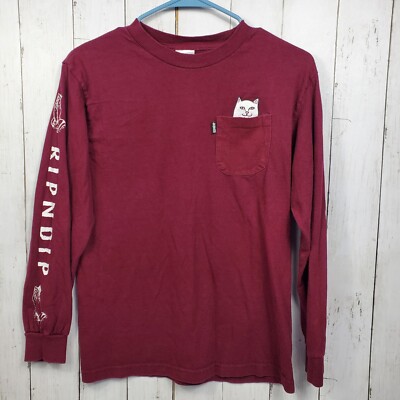 RipnDip Burgundy Long Sleeve Tee-Shirt Mens Small Lord Nermal Cat