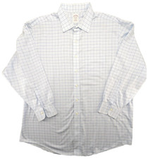 Brooks Brothers Shirt Mens 18 34 Blue Check Madison Fit Point Collar LS flaw