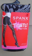 NWT $42 SPANX Size B FISHNET FLORAL MID-THIGH SHAPING TIGHTS Very Black 20180R