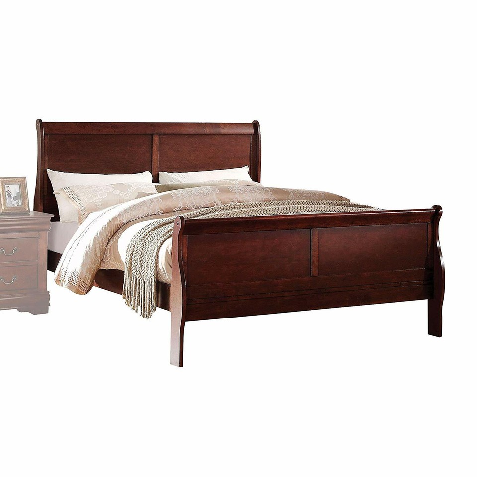 Twin Full Queen King Cherry Finish Wooden Sleigh Bed Frame Headboard ...