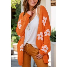 Flower Open Front Long Sleeve Cardigan