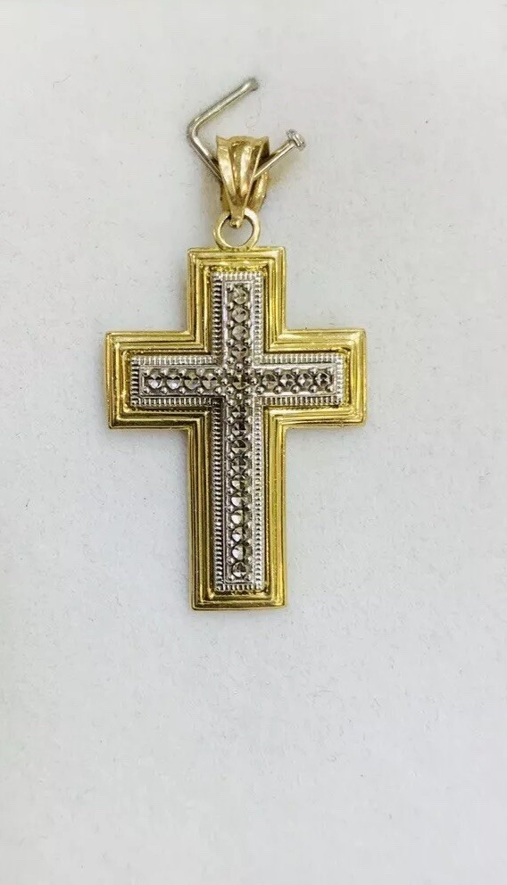 10k Solid Yellow Gold Diamond Cut Cross Pendant 1… - image 4