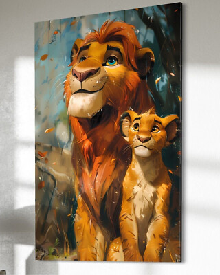 König der Löwen Leinwand Bild Simba Mufasa Farbig Wandbild XXL Cartoon Pop Art