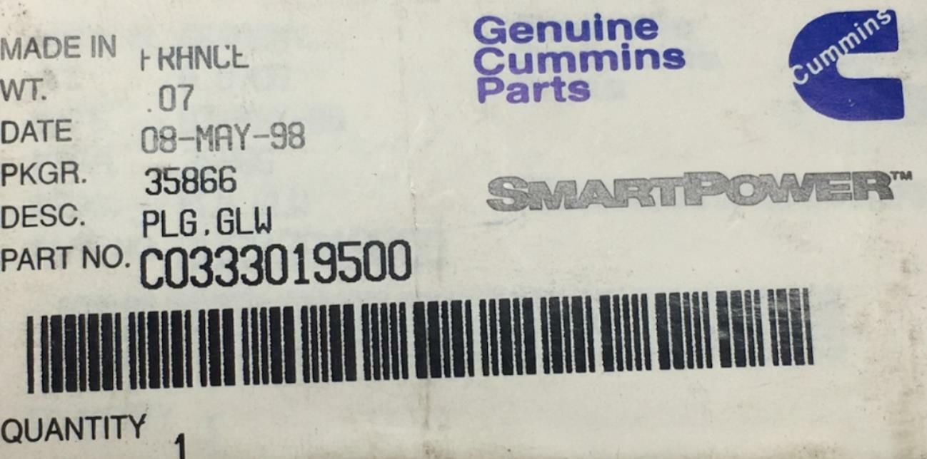Cummins Glow Plug C0333019500 NOS eBay