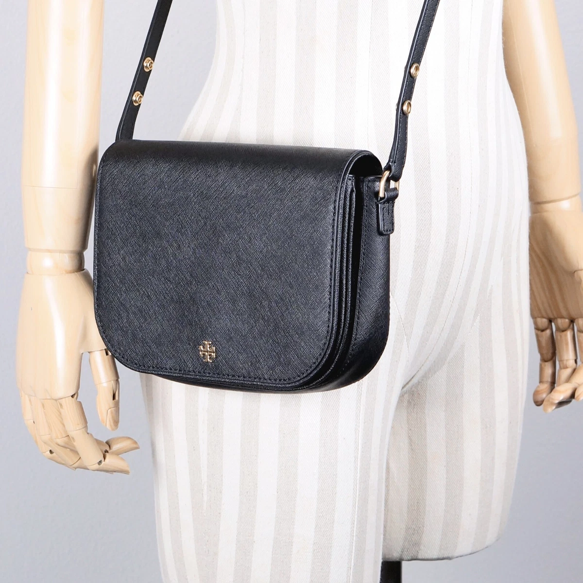 Tory Burch Emerson Saffiano Leather Crossbody Shoulder Bag Black