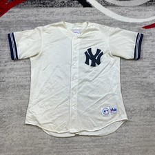 Vintage Majestic New York Yankees Jersey Extra Large White Blue Baseball MLB 90s