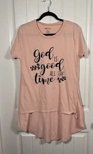 On Fire Graphic Tee Top L Peach Womens High-Low  Short Sleeve Crew Neck