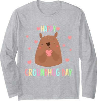 Funny Happy Groundhog Day 2025 Present Cute Heart Long Sleeve Tshirt
