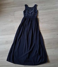 Mela Loves London Dark Blue Maxi Dress Sequin & Embroidered Evening Prom UK8