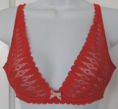 Red Lace Plunge Bra Bralette 34C Heidi Klum Intimates Fiery Dreamtime Underwired