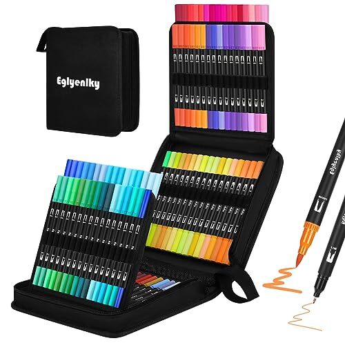 Dual Brush Pens Markers Adult Coloring Book - 100 Colors Art Pens with Fine P...